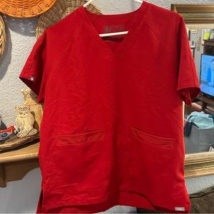 FIGS Red Delmas oversized-pocket scrub top in S